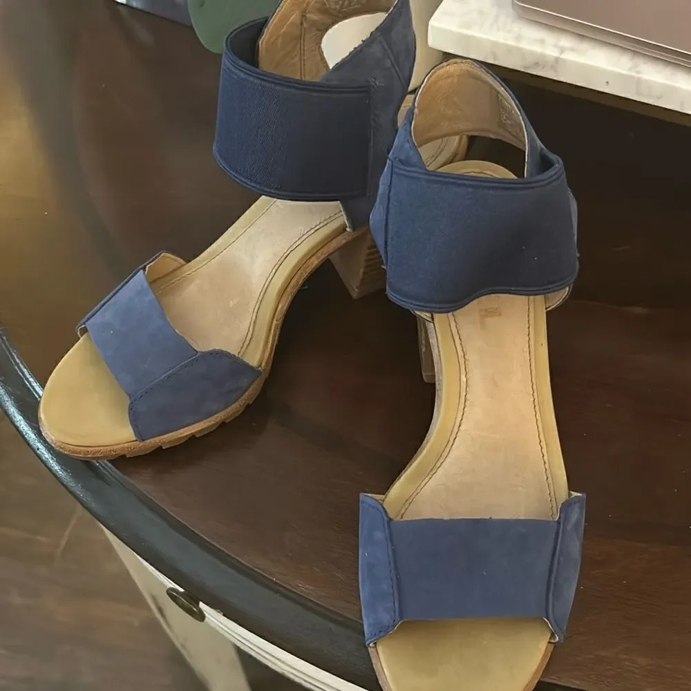 Sorel women summer blue sandals low heel slip on shoe designer pumps denim look - Picture 2 of 7